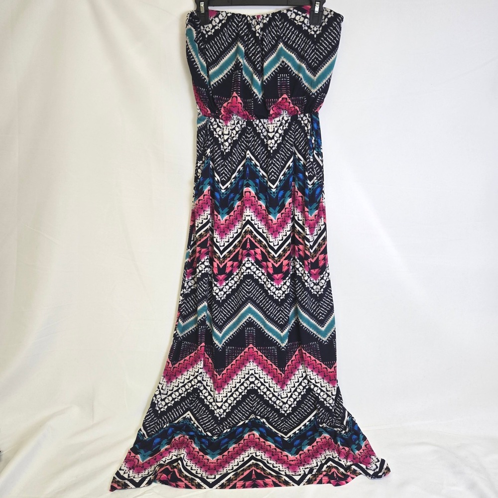 Three Pink Hearts Trixxi Strapless Chevron Maxi Dress Pockets Multicolor Large